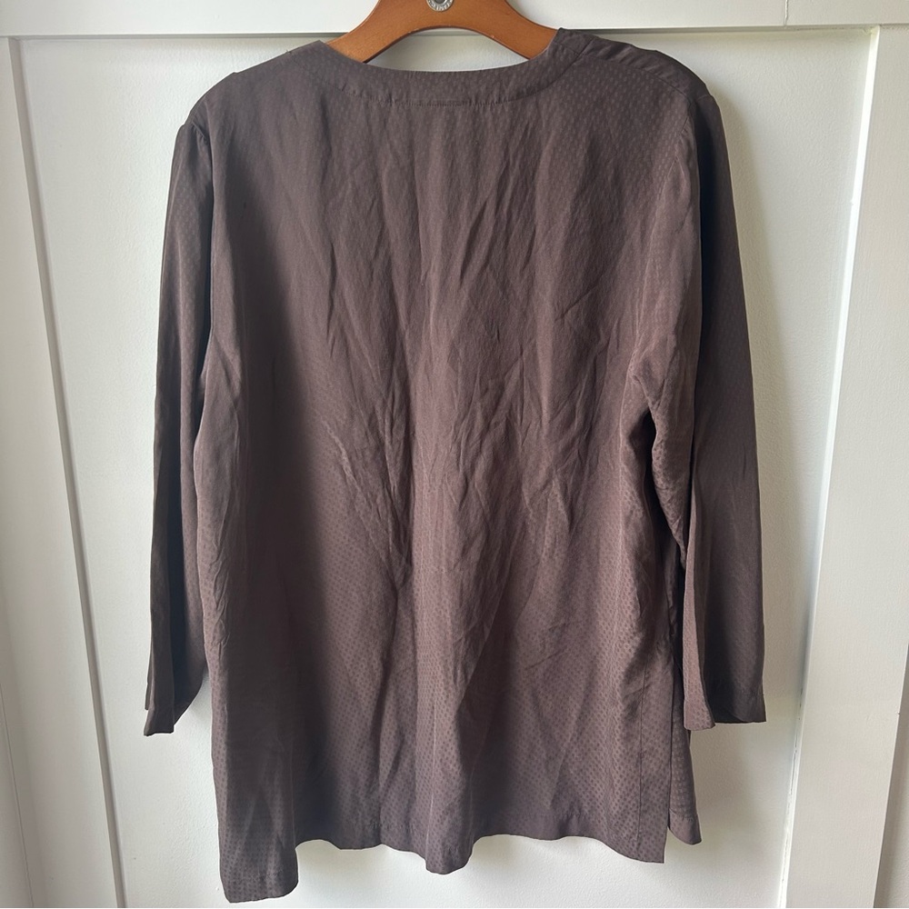 Vintage Eileen Fisher Women's Blouse 100% Silk Brown Single Button Small Medium - Picture 6 of 8